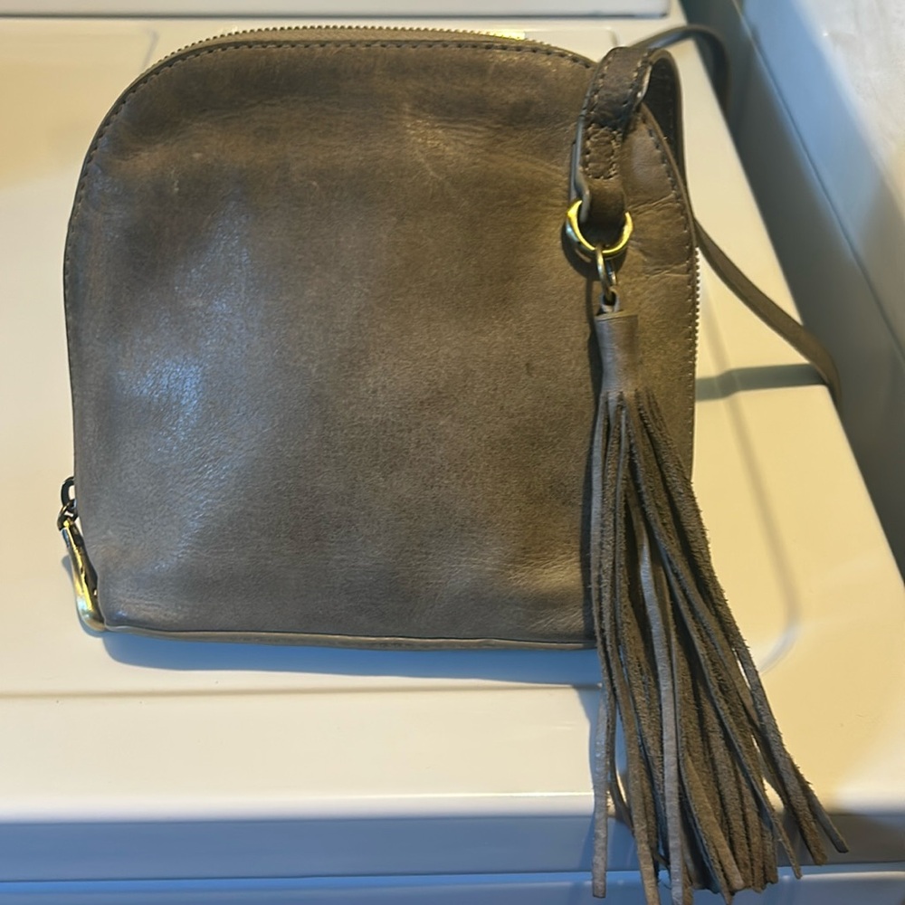 Hobo Nash Gray Leather Tassel Crossbody Bag